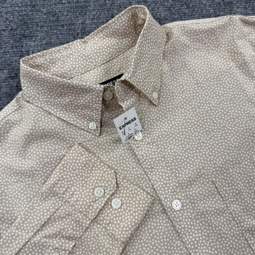 Express Button Down Shirt Medium Tan Polka Dot Long Sleeve NWT Men's